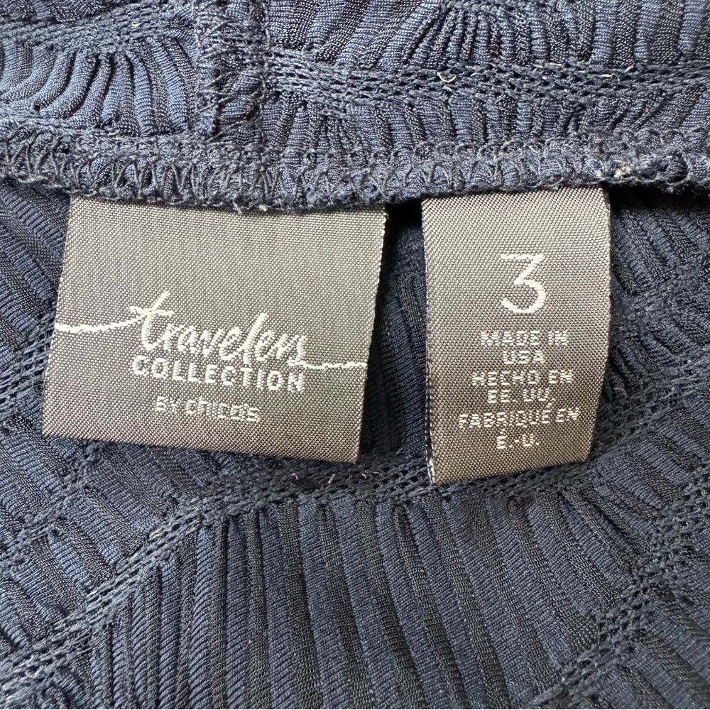 Chico’s Travelers Textured Semi-Sheer Cardigan Women XL Longline Open Front Navy - Picture 11 of 13